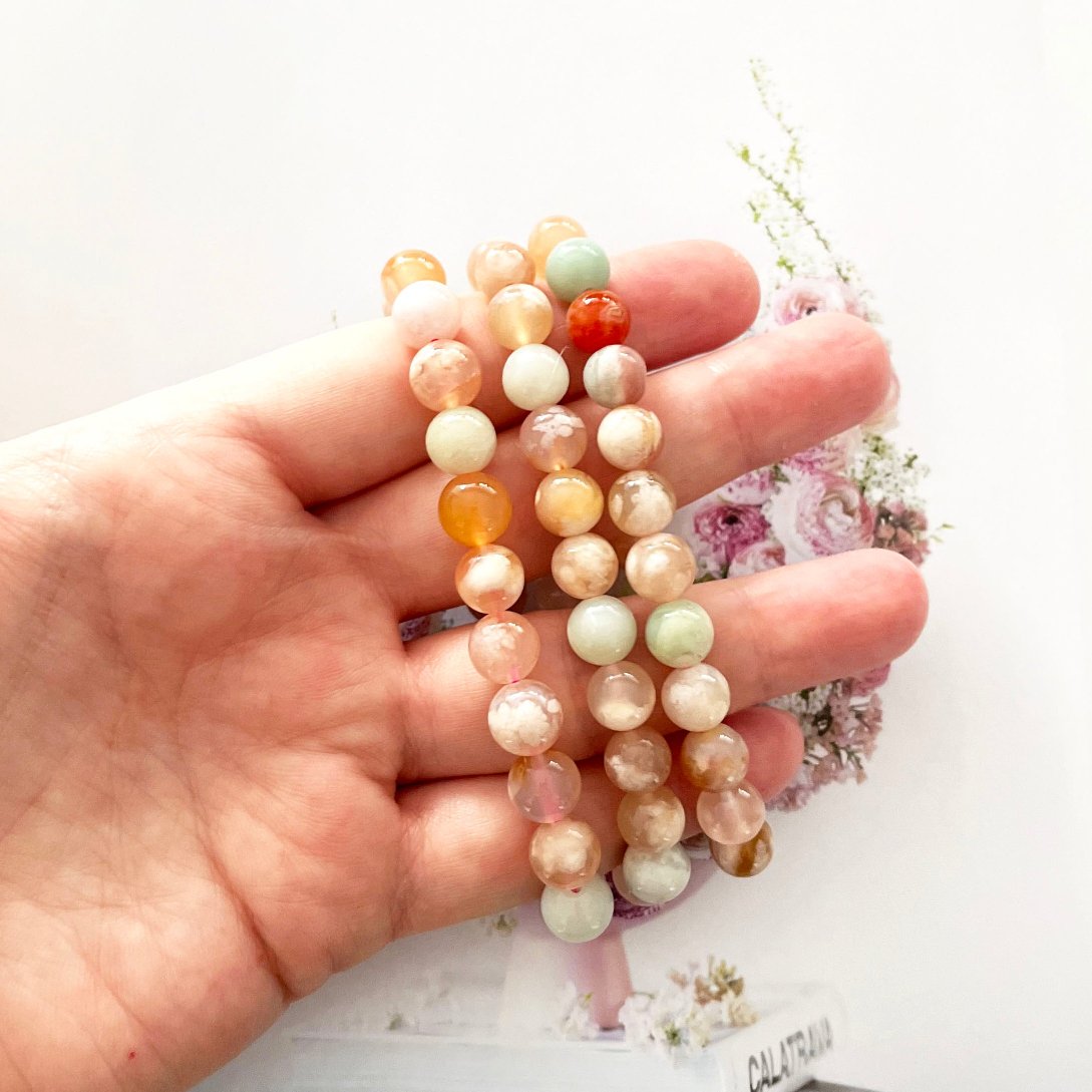 High grade flower agate bracelet 8mm