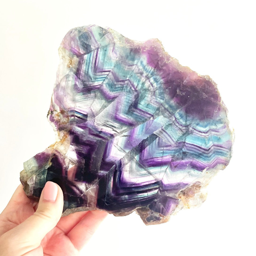 Large rainbow fluorite slab