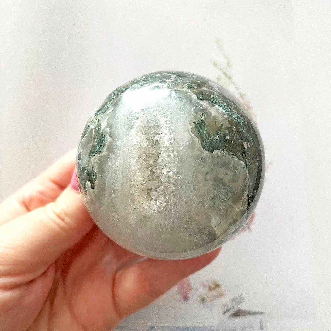 Moss agate sphere