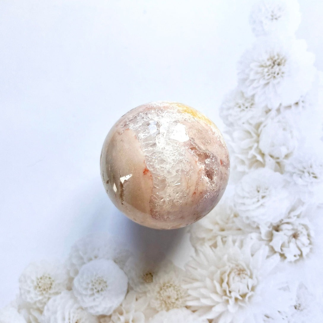 Pink amethyst sphere with druzy