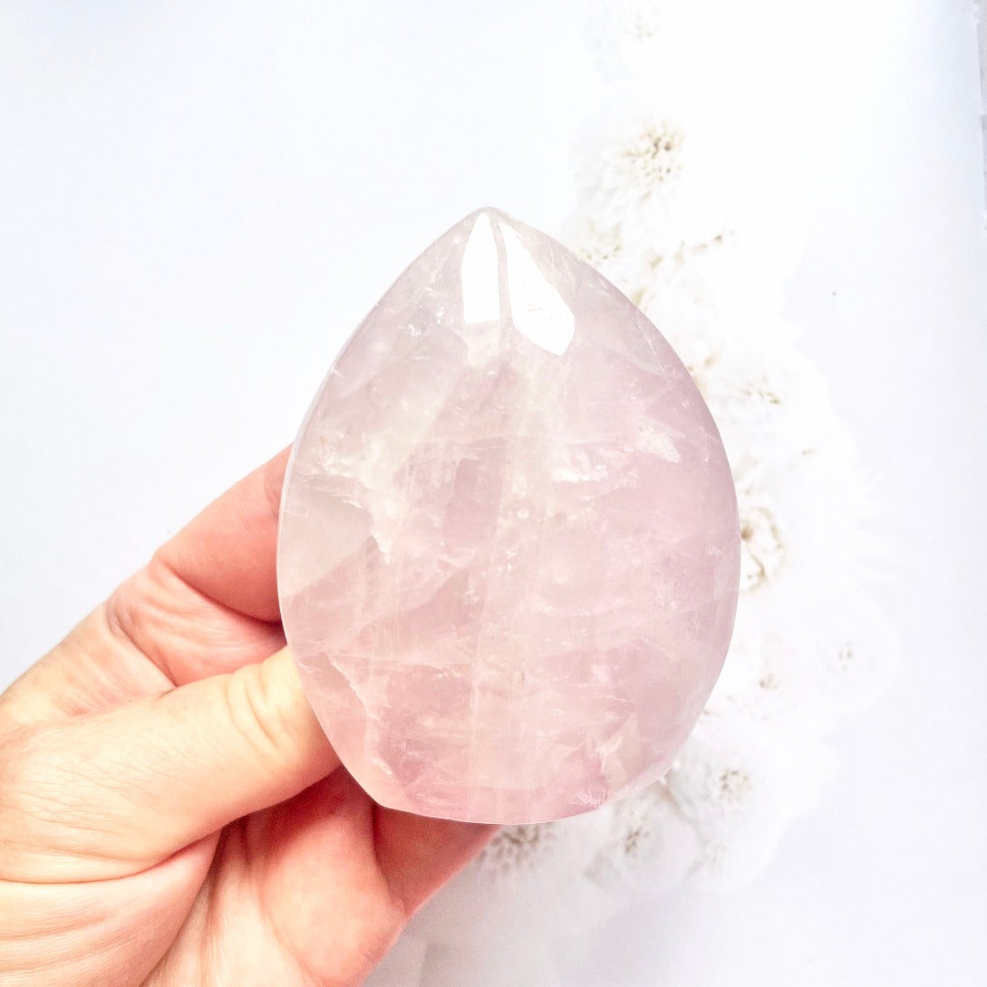 Rose quartz flame carving