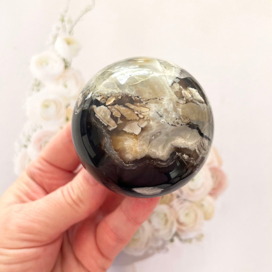 Volcanic agate crystal sphere