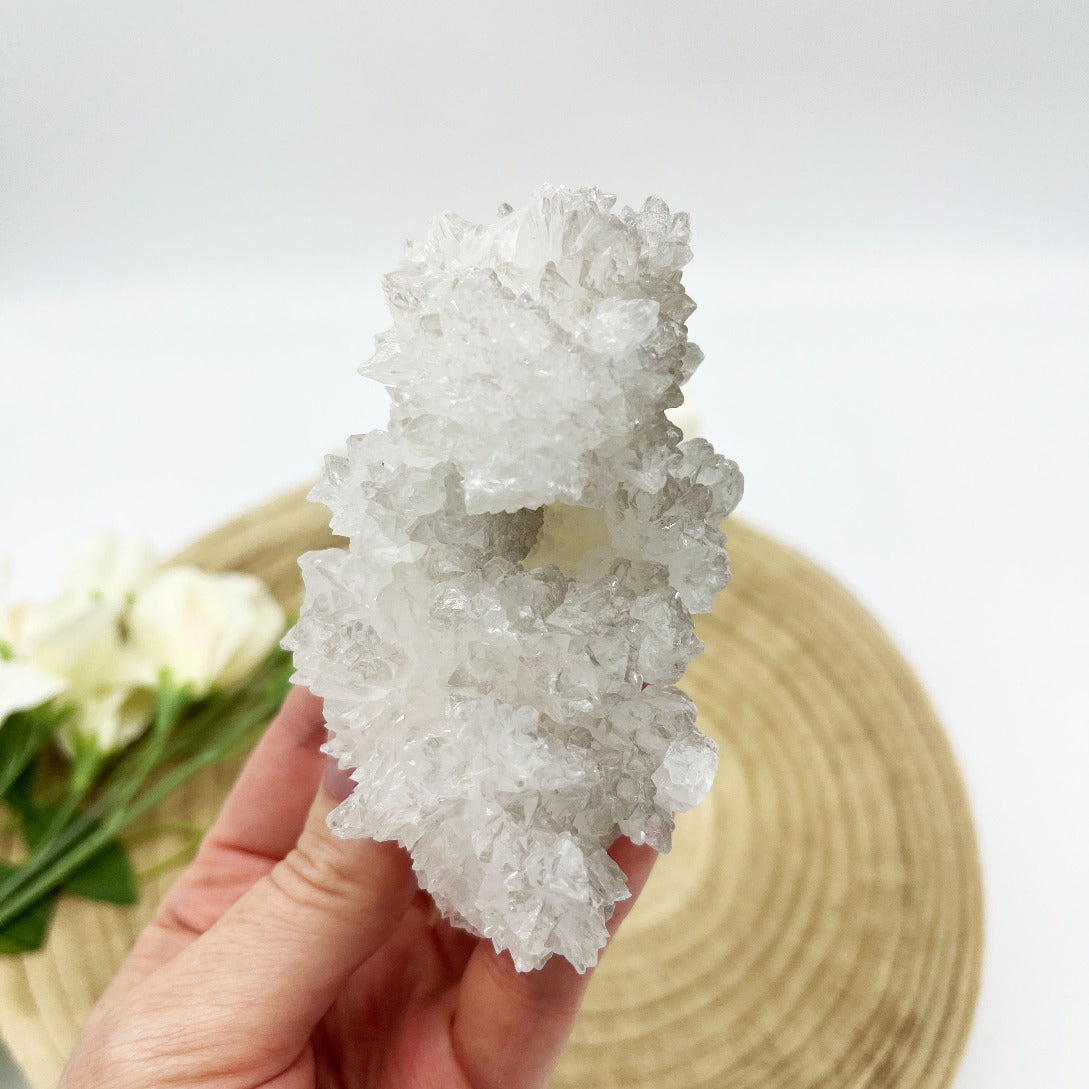 White aragonite crystal cluster