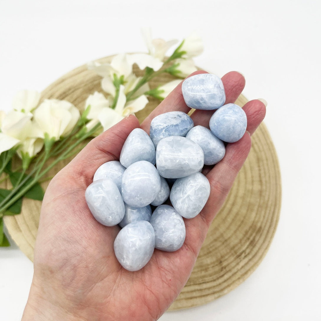 Blue calcite tumbled stone Australia