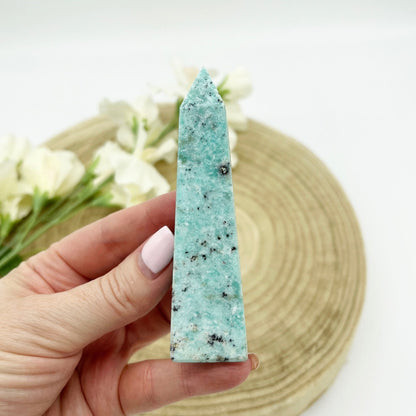 Chrysoprase crystal polished stone obelisk