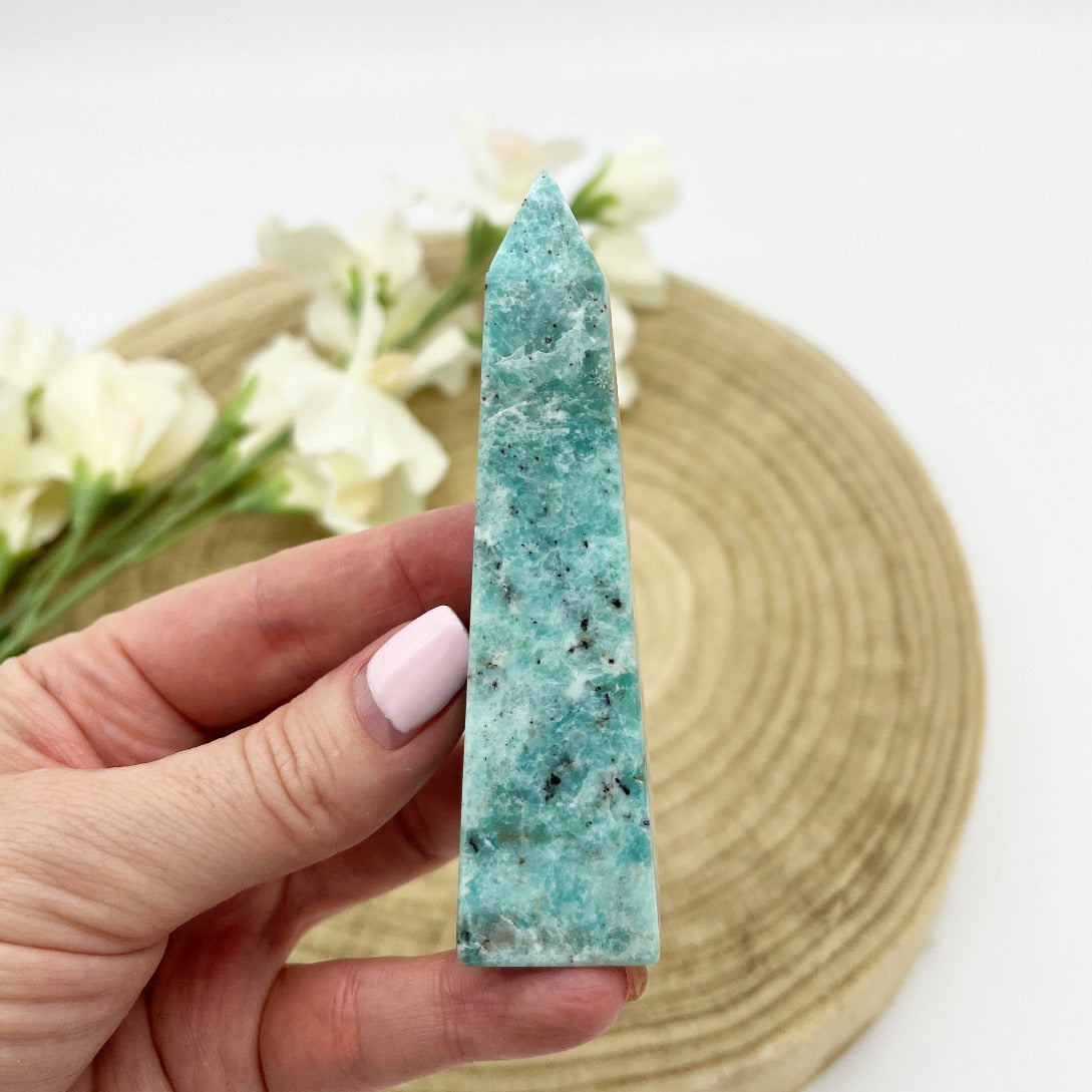 Chrysoprase obelisk polished crystal generator Australia. Someday Dream Co