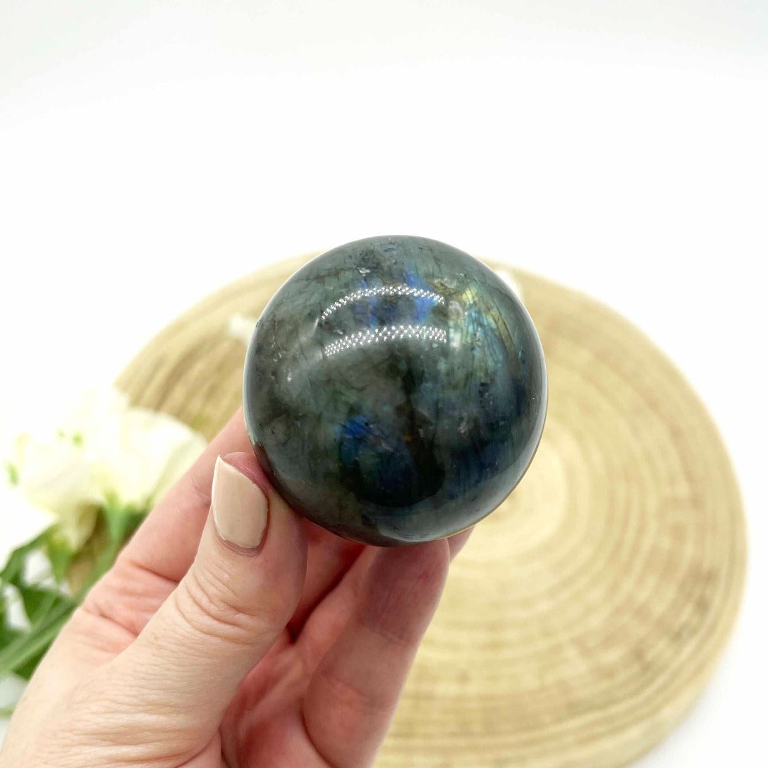 Polished labradorite sphere. Polished stone sphere. Someday Dream Co