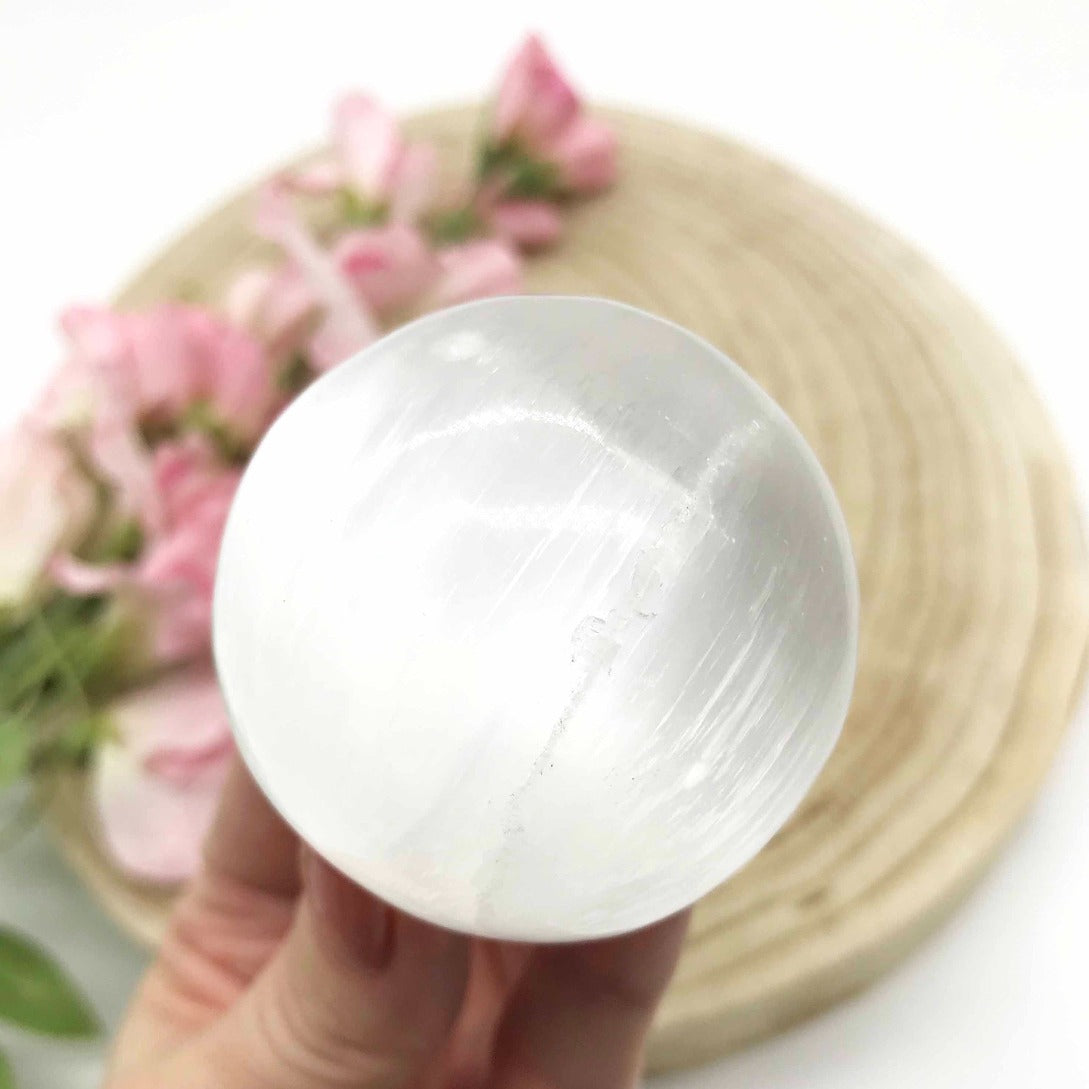 Selenite sphere crystal cleansing tool