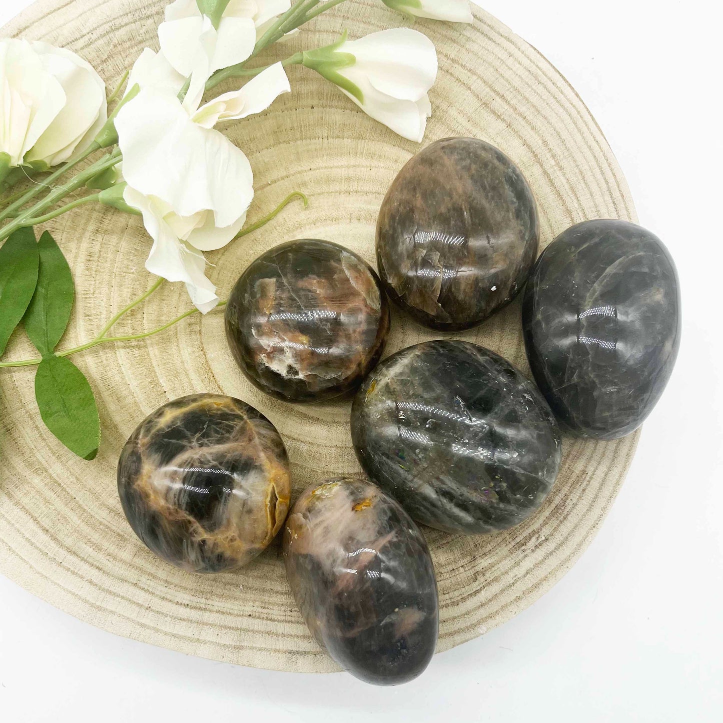 Black moonstone palm stone