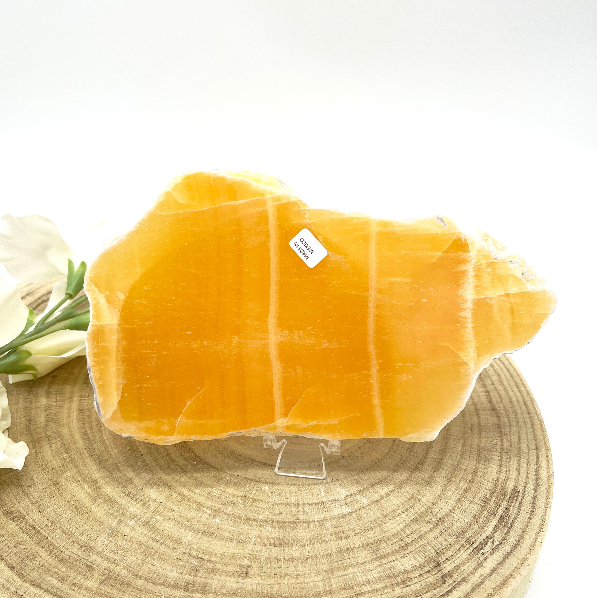 polished orange calcite crystal slab Australia