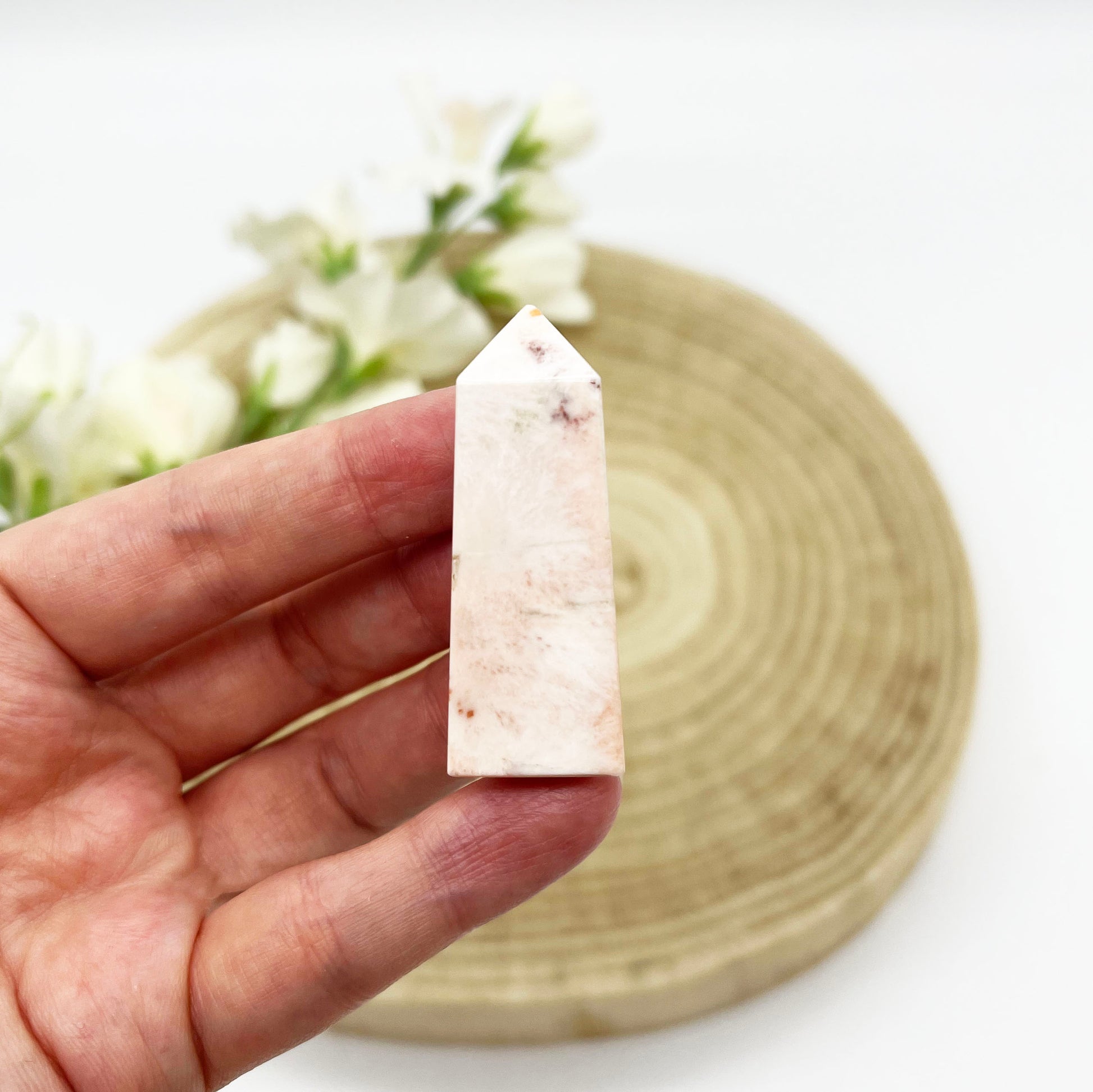 rare pink scolecite tower. Scolecite obelisk