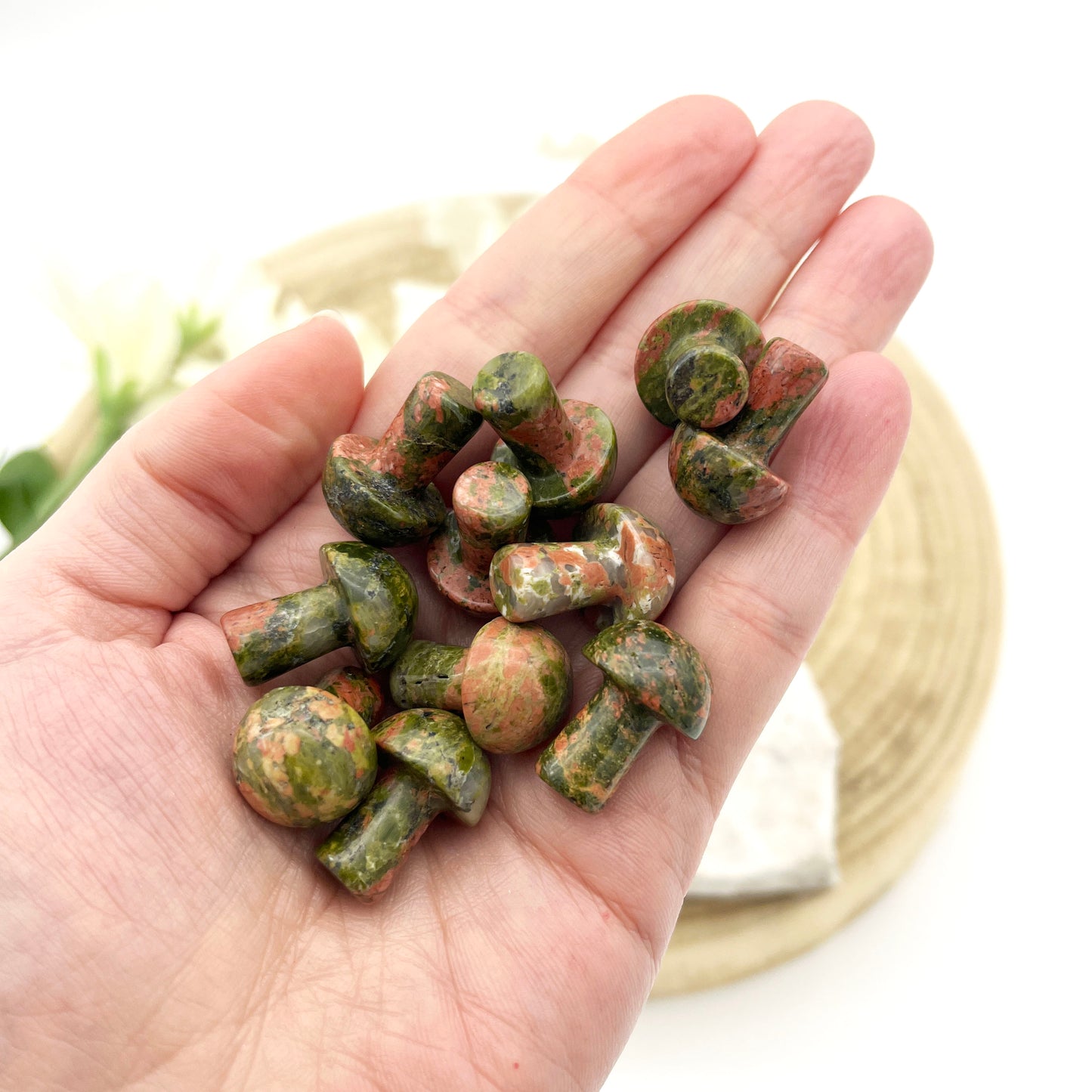 Unakite crystal mini mushroom carving